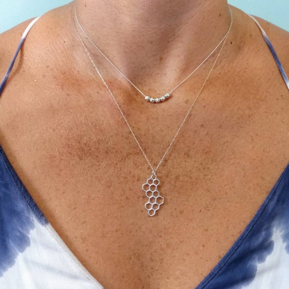 Solid silver honeycomb necklace also gold/bronze